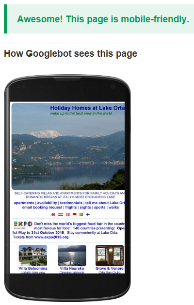 Google has now approved LakeOrta.com as mobile friendly. Yay!